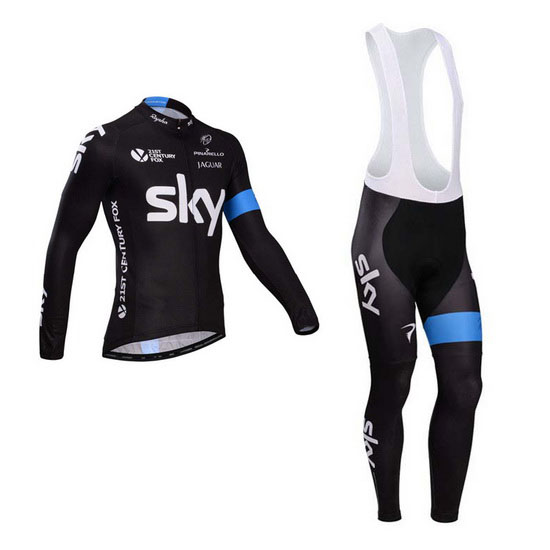 2014 Maillot sky Tirantes Mangas Largas Negro Y celeste